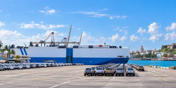 A car carrier ship at the port of San Juan
