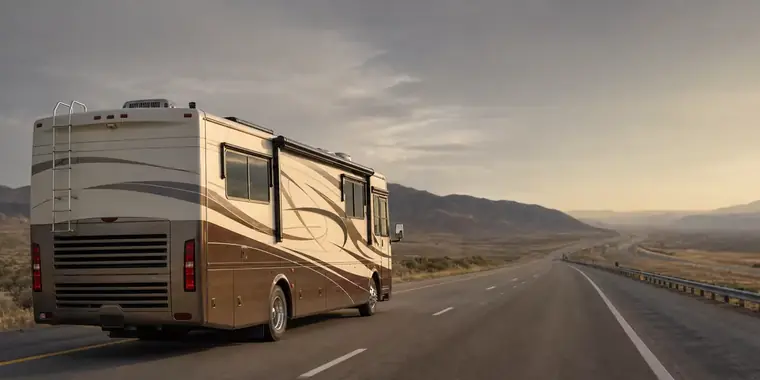 A Class A motorhome on the highway